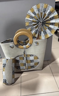 Chic & Versatile 3-Piece Set – Tote Bag, Clutch and Hand Fan